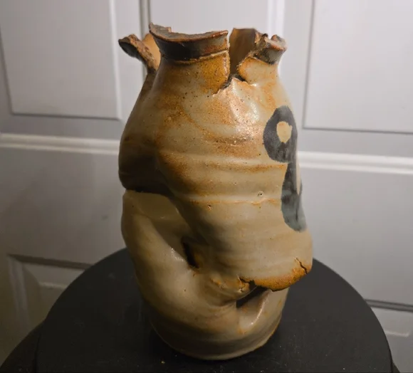 Handcrafted Signed Studio Pottery Ceramic Wabisabi Vase in Beige and Blue - Picture 8 of 13